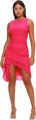 المرأة كشكش هيم مثير Ruched Bodycon الصيف شبكة تانك فستان حفلة كلوبوير in Saudi Arabia