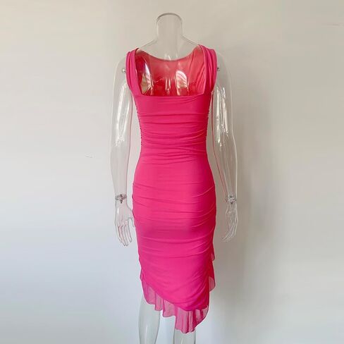 المرأة كشكش هيم مثير Ruched Bodycon الصيف شبكة تانك فستان حفلة كلوبوير in Saudi Arabia