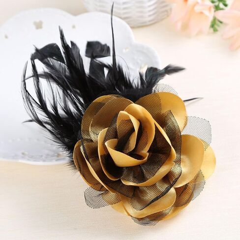 Flower Brooch Pin Silks Wonderful Rose Camellia Feather Charm Fashion Beautiful Created Clip Hair Flowers Brooches Accessories Idea for Party Dance Wedding Banquet for Elegant Women Girl Gift in Saudi Arabia