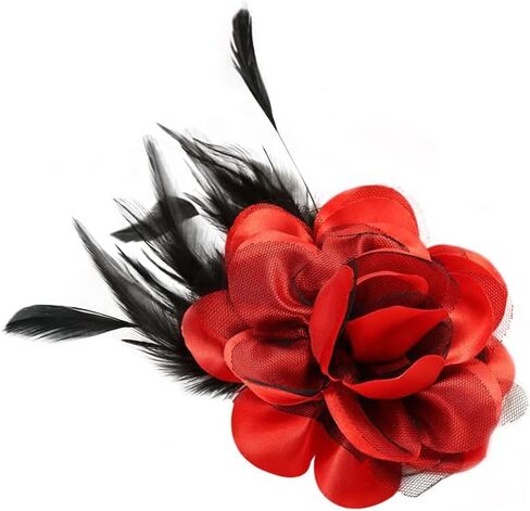 Flower Brooch Pin Silks Wonderful Rose Camellia Feather Charm Fashion Beautiful Created Clip Hair Flowers Brooches Accessories Idea for Party Dance Wedding Banquet for Elegant Women Girl Gift in Saudi Arabia