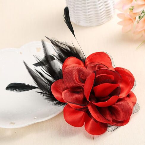 Flower Brooch Pin Silks Wonderful Rose Camellia Feather Charm Fashion Beautiful Created Clip Hair Flowers Brooches Accessories Idea for Party Dance Wedding Banquet for Elegant Women Girl Gift in Saudi Arabia
