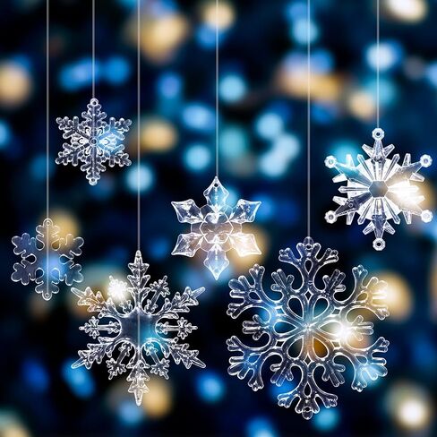 30 Pieces Christmas Acrylic Snowflake Ornaments Crystal Xmas Snowflake Decorations Winter Snow Theme Acrylic Christmas Tree Pendant Party Supplies, 6 Assorted Sizes with Hanging Rope (Clear) in Saudi Arabia