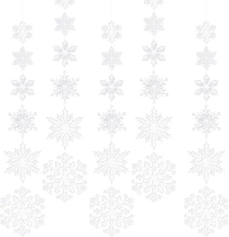 30 Pieces Christmas Acrylic Snowflake Ornaments Crystal Xmas Snowflake Decorations Winter Snow Theme Acrylic Christmas Tree Pendant Party Supplies, 6 Assorted Sizes with Hanging Rope (Clear) in Saudi Arabia