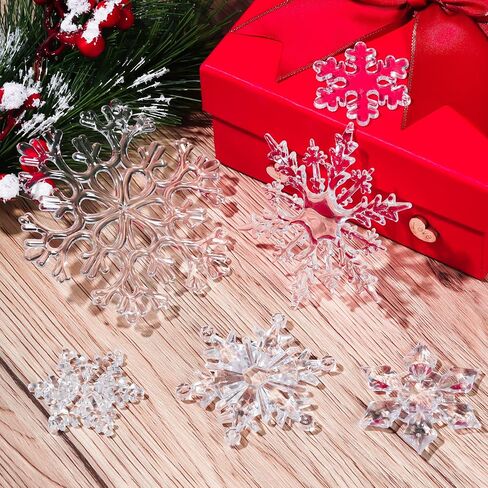 30 Pieces Christmas Acrylic Snowflake Ornaments Crystal Xmas Snowflake Decorations Winter Snow Theme Acrylic Christmas Tree Pendant Party Supplies, 6 Assorted Sizes with Hanging Rope (Clear) in Saudi Arabia