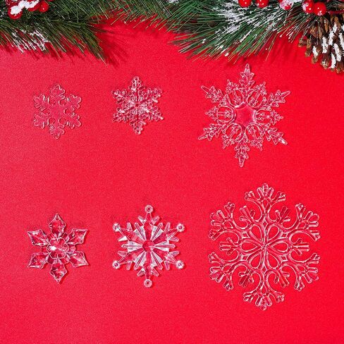 30 Pieces Christmas Acrylic Snowflake Ornaments Crystal Xmas Snowflake Decorations Winter Snow Theme Acrylic Christmas Tree Pendant Party Supplies, 6 Assorted Sizes with Hanging Rope (Clear) in Saudi Arabia