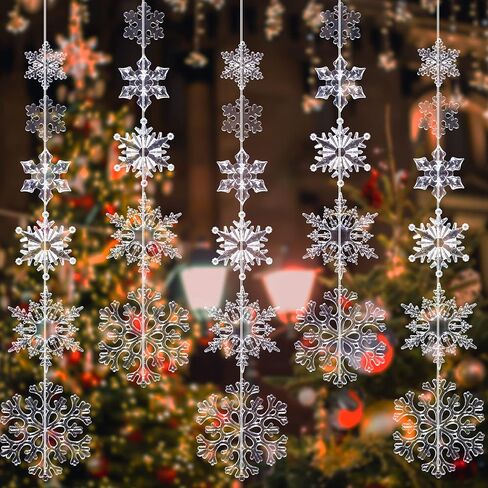 30 Pieces Christmas Acrylic Snowflake Ornaments Crystal Xmas Snowflake Decorations Winter Snow Theme Acrylic Christmas Tree Pendant Party Supplies, 6 Assorted Sizes with Hanging Rope (Clear) in Saudi Arabia