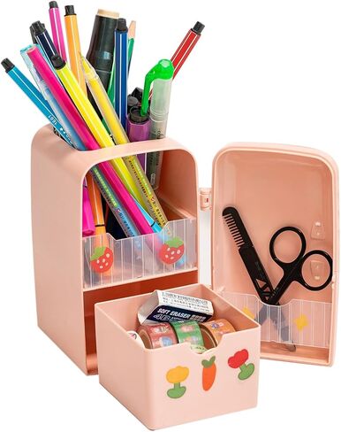 Desk Organizers Pencil Holder with Sticker, Pen Holder with Drawer, Makeup Brush Holder, Pen Organizer Storage for School Office, Multi-Functional Pencil Holder (White) in Saudi Arabia