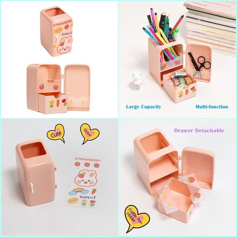 Desk Organizers Pencil Holder with Sticker, Pen Holder with Drawer, Makeup Brush Holder, Pen Organizer Storage for School Office, Multi-Functional Pencil Holder (White) in Saudi Arabia