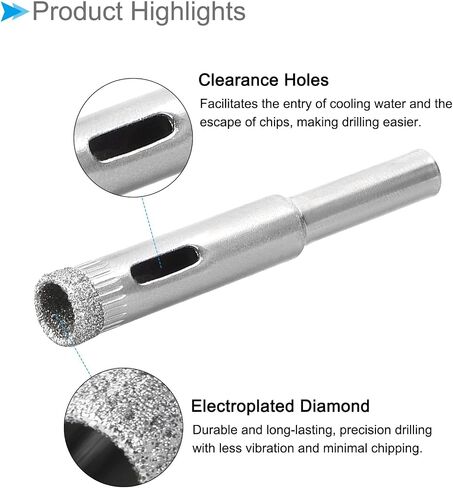 Diamond Hole Saws Drill Bits, 10mm / 3/8" Drilling Diameter, Nickel Plated Carbon Steel Drill Bit - (Applications: for Glass Ceramic Tiles Marble Stone), 5-Pieces in Saudi Arabia