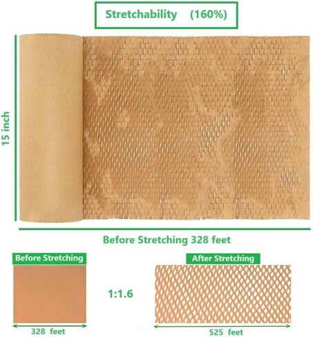Honeycomb Packing Paper, 15 Inch x 328 Feet Eco Friendly Packing Materials for Shipping Breakable Recyclable Moving Supplies Paper Bubble Wrap Sheets Roll for Packing and Moving in Saudi Arabia