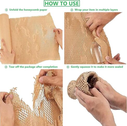 Honeycomb Packing Paper, 15 Inch x 328 Feet Eco Friendly Packing Materials for Shipping Breakable Recyclable Moving Supplies Paper Bubble Wrap Sheets Roll for Packing and Moving in Saudi Arabia