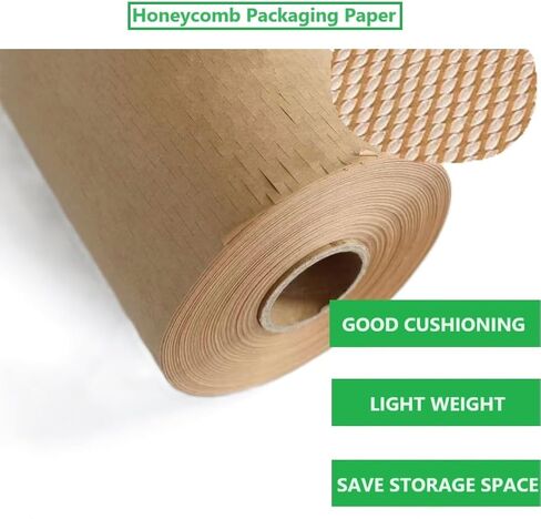Honeycomb Packing Paper, 15 Inch x 328 Feet Eco Friendly Packing Materials for Shipping Breakable Recyclable Moving Supplies Paper Bubble Wrap Sheets Roll for Packing and Moving in Saudi Arabia