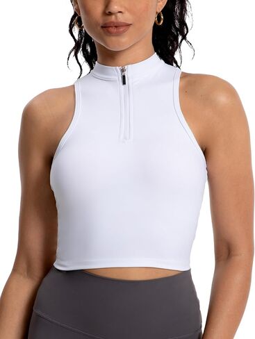 MathCat Half Zipper Workout Tank Tops for Women with Built in Bra, Racerback Workout Tops Sleeveless Crop Tops Gym Yoga Tops in Saudi Arabia