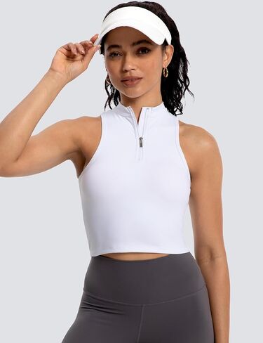 MathCat Half Zipper Workout Tank Tops for Women with Built in Bra, Racerback Workout Tops Sleeveless Crop Tops Gym Yoga Tops in Saudi Arabia