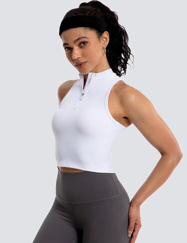 MathCat Half Zipper Workout Tank Tops for Women with Built in Bra, Racerback Workout Tops Sleeveless Crop Tops Gym Yoga Tops in Saudi Arabia