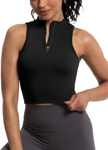 MathCat Half Zipper Workout Tank Tops for Women with Built in Bra, Racerback Workout Tops Sleeveless Crop Tops Gym Yoga Tops in Saudi Arabia