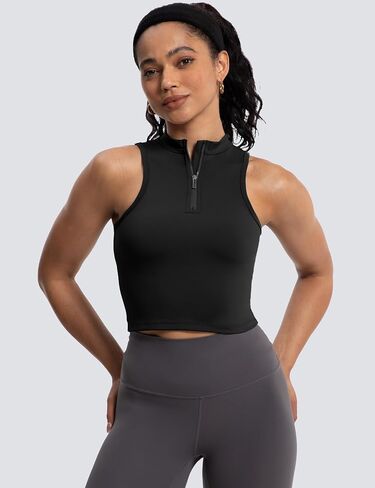 MathCat Half Zipper Workout Tank Tops for Women with Built in Bra, Racerback Workout Tops Sleeveless Crop Tops Gym Yoga Tops in Saudi Arabia