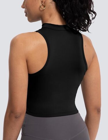 MathCat Half Zipper Workout Tank Tops for Women with Built in Bra, Racerback Workout Tops Sleeveless Crop Tops Gym Yoga Tops in Saudi Arabia