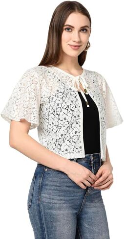 In Secret Women Butterfly Sleeve 95% Cotton 5% Nylon Lace Tie Up Shrug in Saudi Arabia