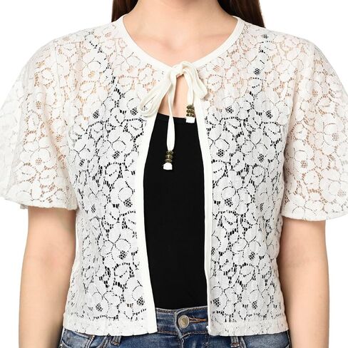 In Secret Women Butterfly Sleeve 95% Cotton 5% Nylon Lace Tie Up Shrug in Saudi Arabia