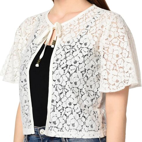 In Secret Women Butterfly Sleeve 95% Cotton 5% Nylon Lace Tie Up Shrug in Saudi Arabia