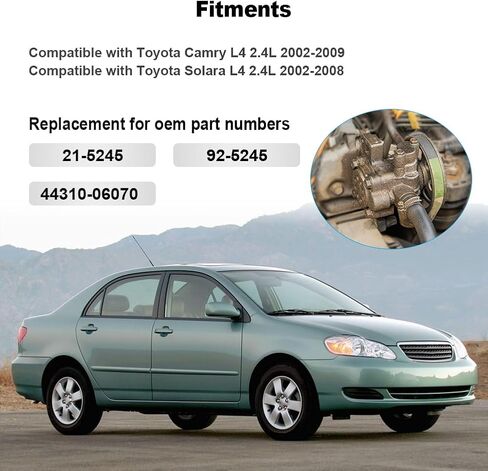 مضخة توجيه كهربائية مع بكرة متوافقة مع Toyota Camry L4 2.4L - 2002 2003 2004 2005 2006 2007 2008 2009، Toyota Solara L4 2.4L - 2002 إلى 2008، بديل لـ 21-5245، 44310-06070 in Saudi Arabia