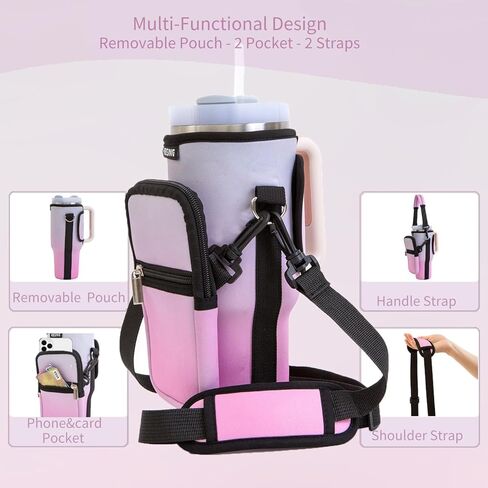 حقيبة حمل مع حزام جيب للهاتف لكوب ستانلي 40/30 أونصة، حقيبة حامل لزجاجة المياه ذات أكمام طويلة لكوب ستانلي وكوب ستانلي عصري بسيط 40 أونصة (40 أونصة، ST40-06) in Kuwait