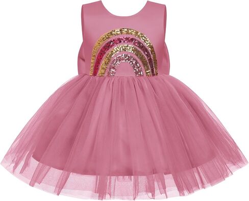 Girls Rainbow Sequin Tulle Dress Ruffle Sparkle Toddler Girl Kids Party Bridesmaid Wedding Gown Dresses in Saudi Arabia