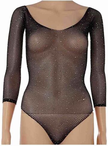حجر الراين شبكة صيد السمك ارتداءها طويلة الأكمام شبكة Bodystocking ملهى ليلي الملابس الداخلية جوارب للنساء والفتيات in Saudi Arabia