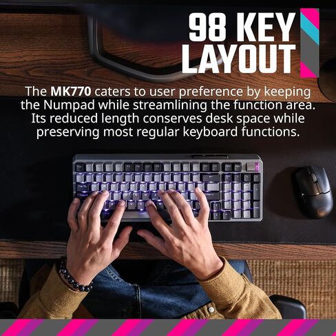 لوحة مفاتيح ألعاب RGB ميكانيكية لاسلكية من Cooler Master MK770 Macaron، Kailh Box V2 Click White Switchs، هيكل الحشية، قابل للتبديل السريع، Bluetooth|2.4 جيجا هرتز، قرص باللمس ثلاثي الاتجاهات، QWERTY (MK-770-MCKW1-US) in Kuwait