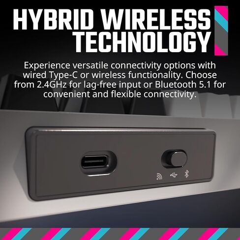 لوحة مفاتيح ألعاب RGB ميكانيكية لاسلكية من Cooler Master MK770 Macaron، Kailh Box V2 Click White Switchs، هيكل الحشية، قابل للتبديل السريع، Bluetooth|2.4 جيجا هرتز، قرص باللمس ثلاثي الاتجاهات، QWERTY (MK-770-MCKW1-US) in Kuwait