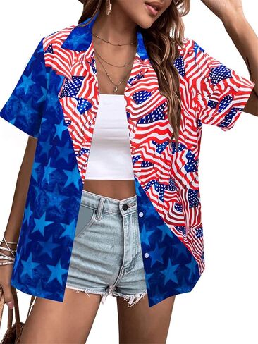 Patriotic Button Up Shirt Women: 4th of July Shirt American Flag Tops USA Flag Shirt Independence Day Tee in Saudi Arabia