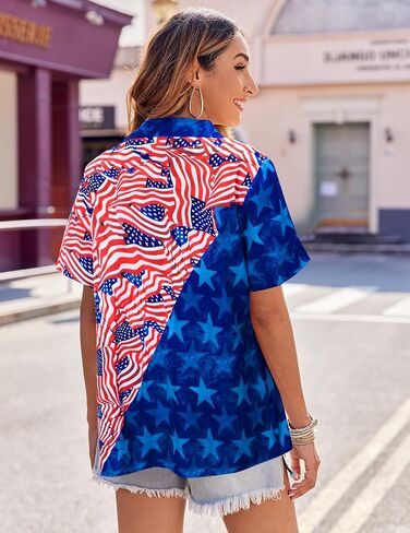 Patriotic Button Up Shirt Women: 4th of July Shirt American Flag Tops USA Flag Shirt Independence Day Tee in Saudi Arabia