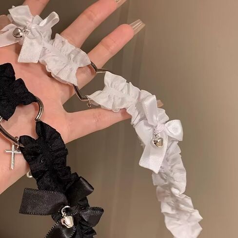 قطعتان من رباط الفخذ على شكل قلب قابل للتعديل، حزام أربطة مرن للساق للنساء، مناسب للقلادة، أسود/أبيض in Kuwait