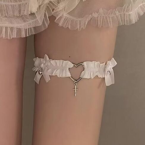 قطعتان من رباط الفخذ على شكل قلب قابل للتعديل، حزام أربطة مرن للساق للنساء، مناسب للقلادة، أسود/أبيض in Kuwait