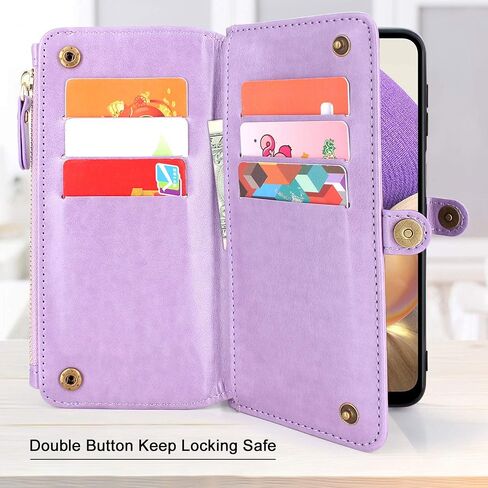 Lacass [Cards Theft Scan Protection Card Slots Holder Zipper Wallet Case Flip Leather Cover Wrist Strap Stand Carrying Pouch for Samsung Galaxy A20/A30/A50(Floral Purple) in Saudi Arabia