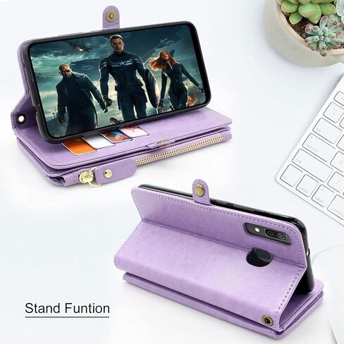 Lacass [Cards Theft Scan Protection Card Slots Holder Zipper Wallet Case Flip Leather Cover Wrist Strap Stand Carrying Pouch for Samsung Galaxy A20/A30/A50(Floral Purple) in Saudi Arabia