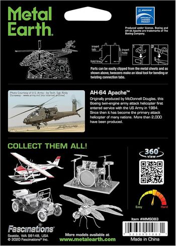 Metal Earth Fascinations AH-64 Apache 3D Metal Model Kit Bundle with Tweezers in Saudi Arabia