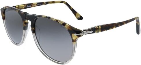 Persol Men's PO9649S Aviator Sunglasses, Taupe Grey Transparent/Dark Grey, 55 mm in Saudi Arabia