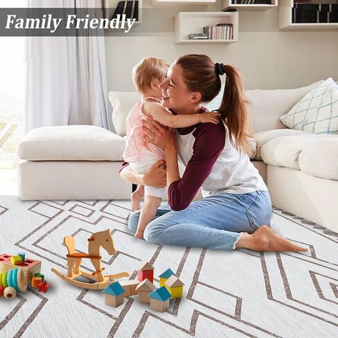 Area Rug 8x10 Modern Geometric Area Rug Moroccan Indoor Carpet Large Area Rug Machine Washable Rug Non Slip Indoor Carpet for Living Room Bedroom Home Decor, Grey, 8’x10’ in Saudi Arabia