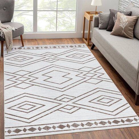 Area Rug 8x10 Modern Geometric Area Rug Moroccan Indoor Carpet Large Area Rug Machine Washable Rug Non Slip Indoor Carpet for Living Room Bedroom Home Decor, Grey, 8’x10’ in Saudi Arabia