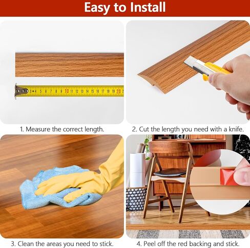 10Ft Floor Transition Strip Self Adhesive Carpet to Tile Floor Edging Trim PVC Threshold Strips, Peel and Stick Floor Joining Strip Suitable for Threshold Height Less Than 5mm(Light Brown Wood Grain) in Kuwait