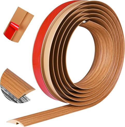 10Ft Floor Transition Strip Self Adhesive Carpet to Tile Floor Edging Trim PVC Threshold Strips, Peel and Stick Floor Joining Strip Suitable for Threshold Height Less Than 5mm(Light Brown Wood Grain) in Kuwait