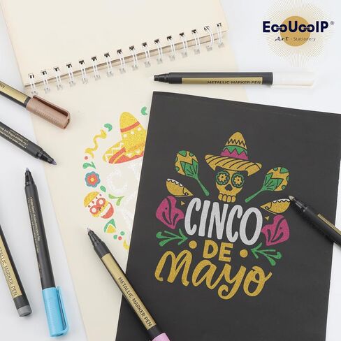 أقلام تحديد معدنية EooUooIP علامة معدنية للورق الأسود - 10 قطع أقلام تحديد معدنية دائمة للقصاصات والحرف اليدوية in Kuwait