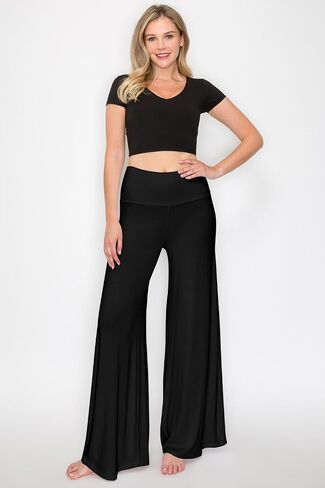 Women's Stretchy Wide Leg Palazzo Lounge Pants High Waist Palazzo Pants (S~XL) in Saudi Arabia