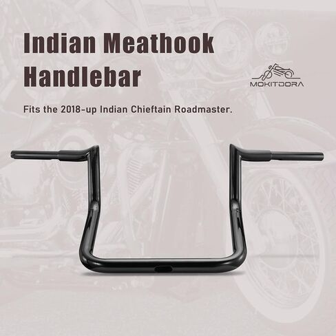 MoKitDora Indian Handlebar 8" Rise 1-1/4" Fat 1.25" Clamp Ape Hangers Meathook Bagger Bars Compatible with 2018-up Indian Chieftain Roadmaster, Gloss Black in Saudi Arabia