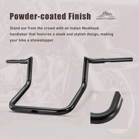 MoKitDora Indian Handlebar 8" Rise 1-1/4" Fat 1.25" Clamp Ape Hangers Meathook Bagger Bars Compatible with 2018-up Indian Chieftain Roadmaster, Gloss Black in Saudi Arabia
