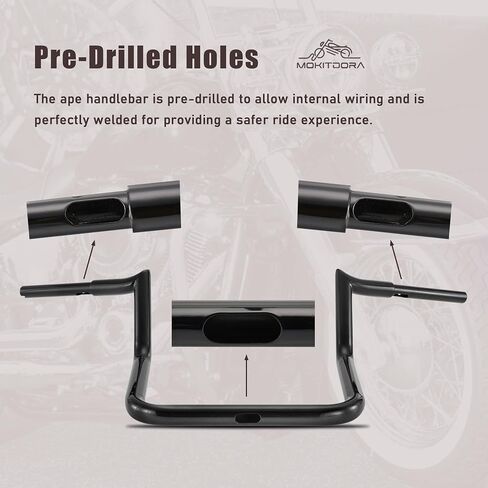 MoKitDora Indian Handlebar 8" Rise 1-1/4" Fat 1.25" Clamp Ape Hangers Meathook Bagger Bars Compatible with 2018-up Indian Chieftain Roadmaster, Gloss Black in Saudi Arabia