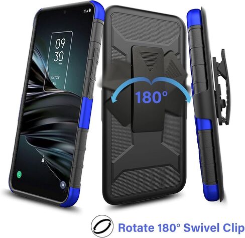 Ailiber Case for TCL 4X 5G(T601DL), Alcatel TCL 20A 5G (T768S) Case Holster with Screen Protector, Swivel Belt Clip Holster with Kickstand, Heavy Duty Full Body Shockproof Phone Cover for TCL 4X-Black in Kuwait