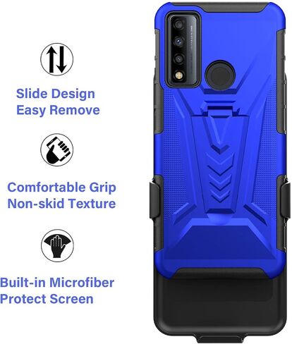 Ailiber Case for TCL 4X 5G(T601DL), Alcatel TCL 20A 5G (T768S) Case Holster with Screen Protector, Swivel Belt Clip Holster with Kickstand, Heavy Duty Full Body Shockproof Phone Cover for TCL 4X-Black in Kuwait